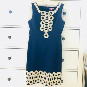 Lily Pulitzer Navy and Gold Trimmed Elegant Dress
